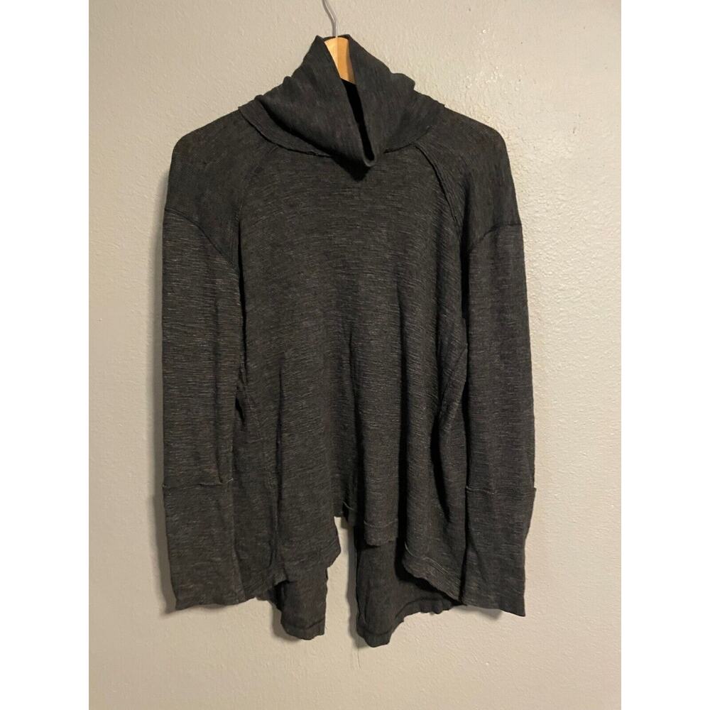 Free People We the Free Womens Split Back Top Medium Gray Turtleneck Long Sleeve